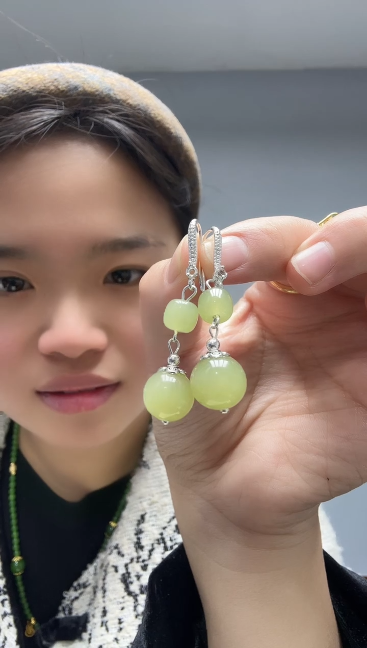 颈饰银S925镶嵌和田玉大圆珠宝高货颈饰