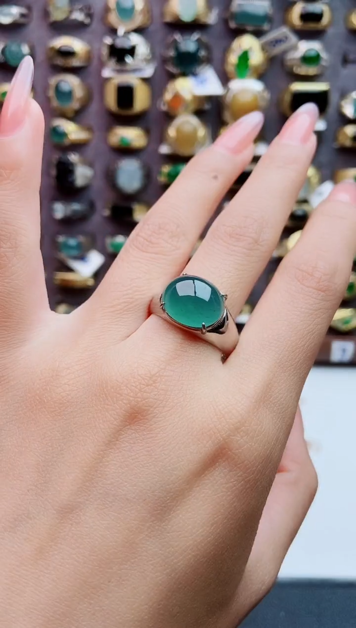 银S925镶嵌戒指翡翠天然翡翠男戒