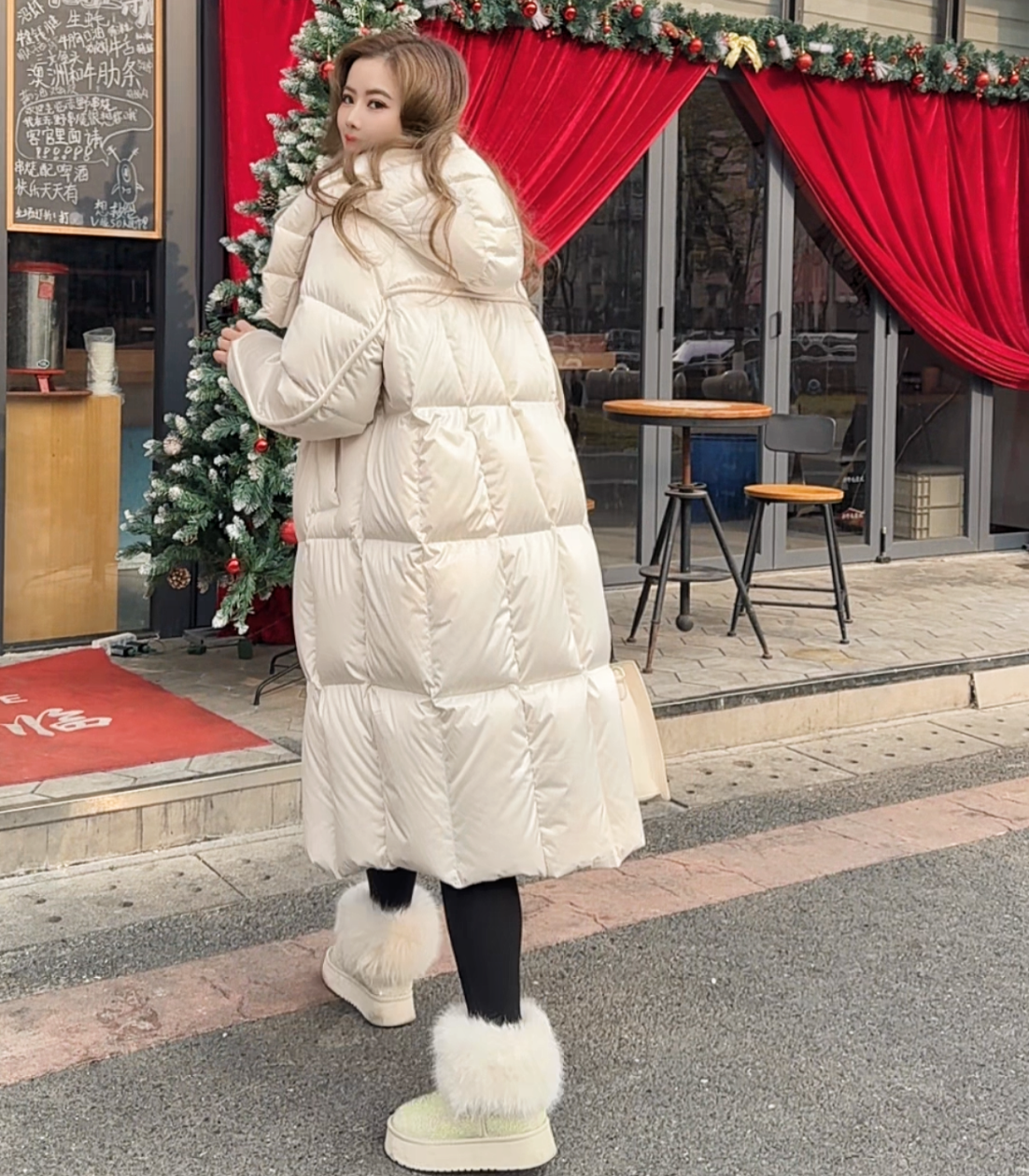 95白鹅绒可拆卸连帽中长款简约长款白鹅绒宽松冬季韩版过膝