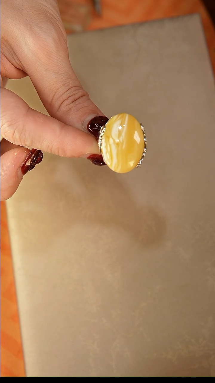 【闪购商品】琥珀戒指银S925镶嵌戒指