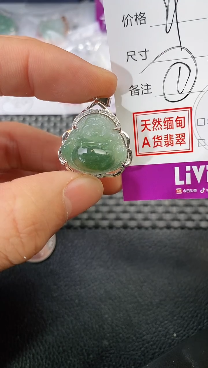 颈饰银S925镶嵌翡翠芝**圈挂件