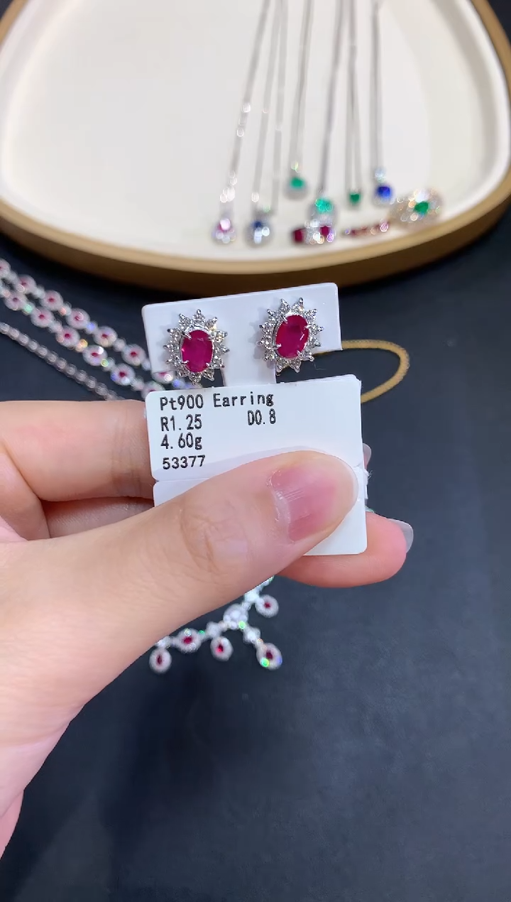 定制红宝石耳饰铂Pt850镶嵌S588|9800