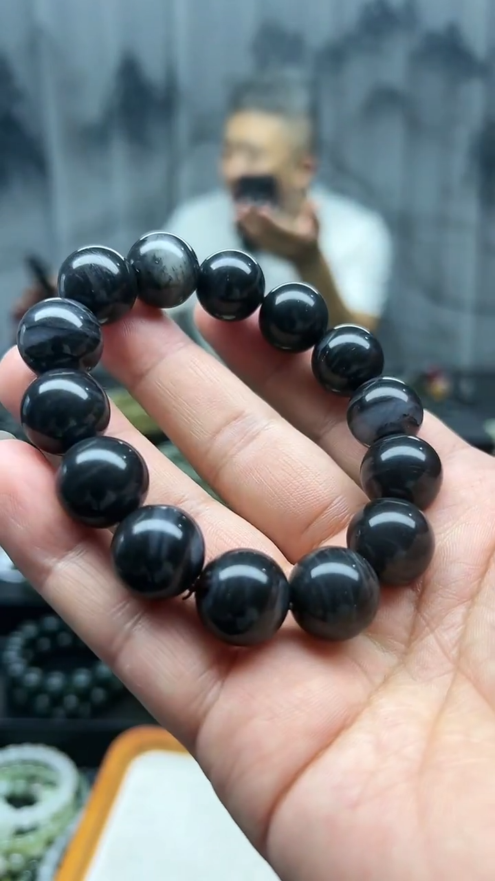 手串未镶嵌和田玉聚墨清华卡16纯天然拍一发一