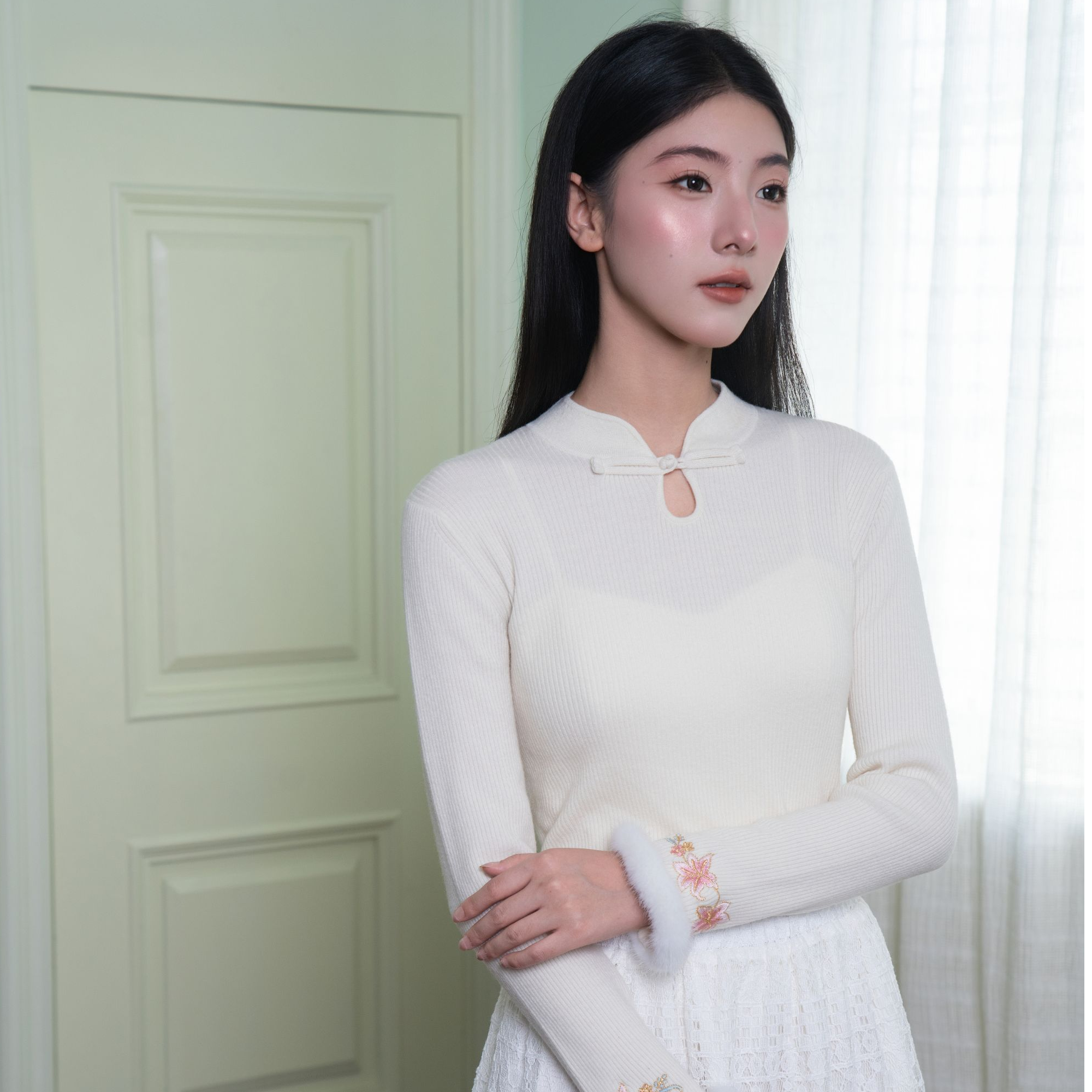 宽松型薄款中式衫复古针织默认服装版型毛衣显瘦25816
