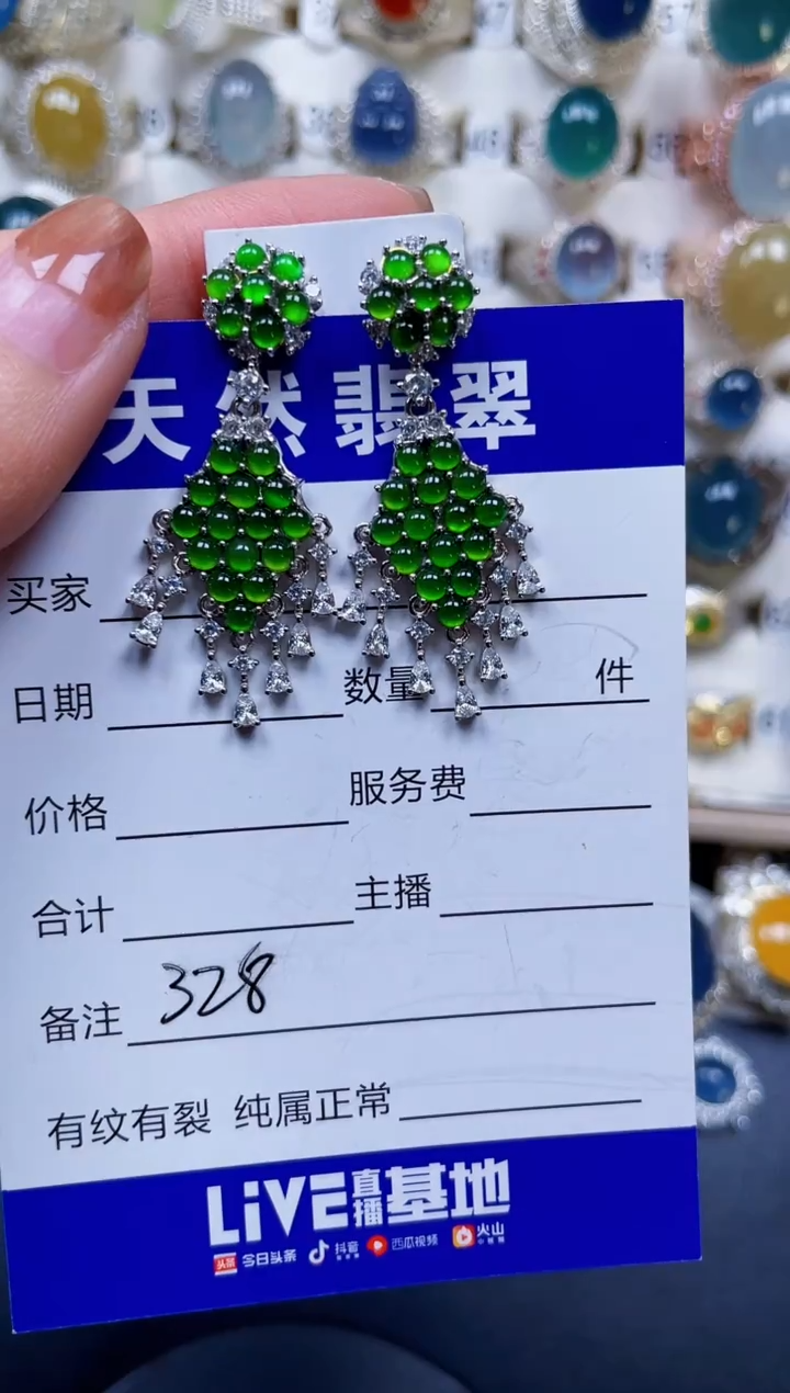 银S925镶嵌翡翠耳饰328