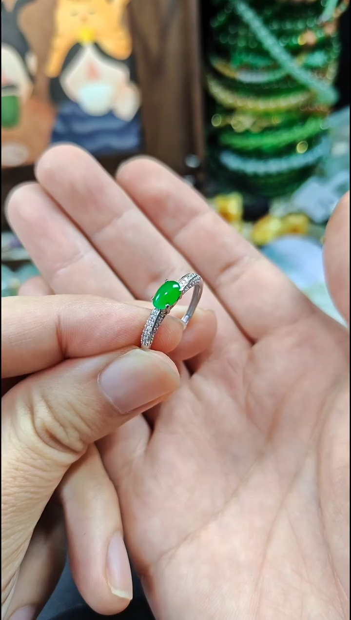 银S925镶嵌戒指翡翠翡翠戒指S925银镶嵌