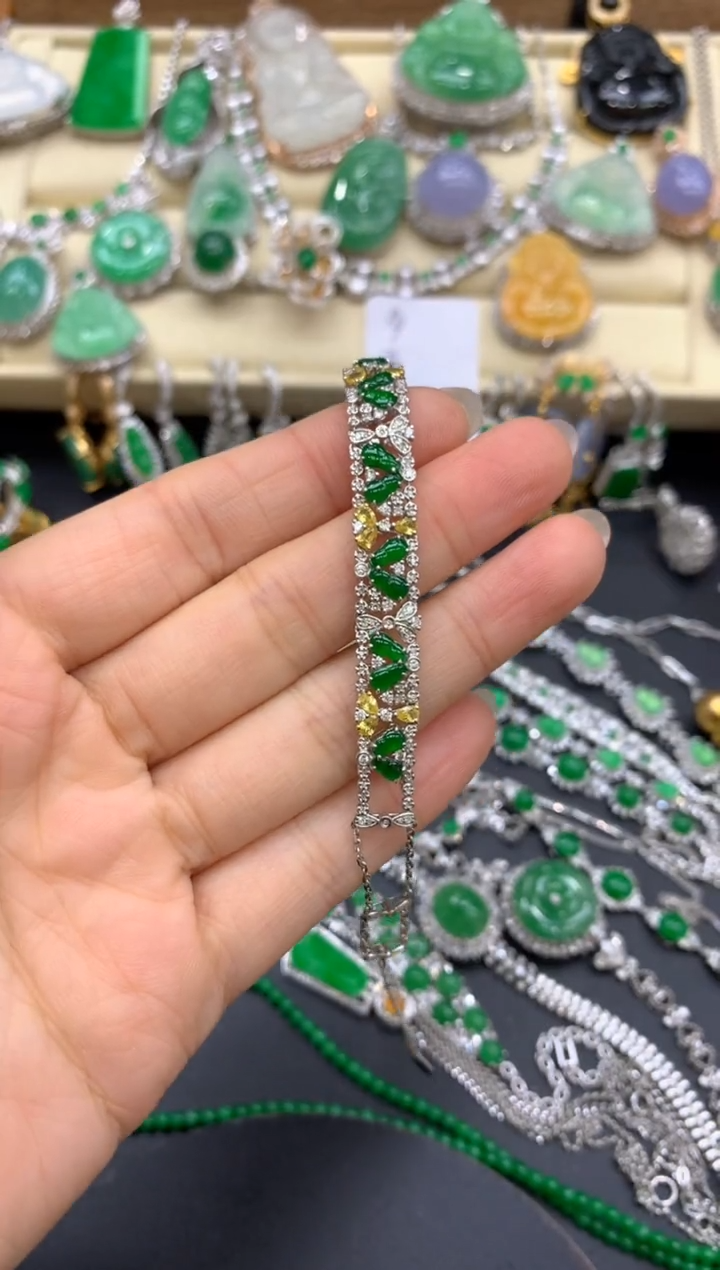 【闪购商品】翡翠手链18K金镶嵌501-中国好珍宝