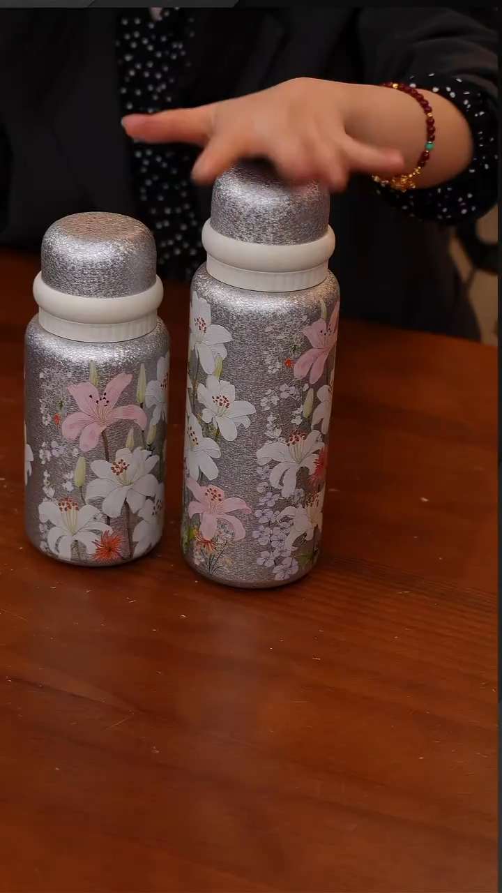 陶73-繁花焖茶杯800ml+500ml组合粉白色