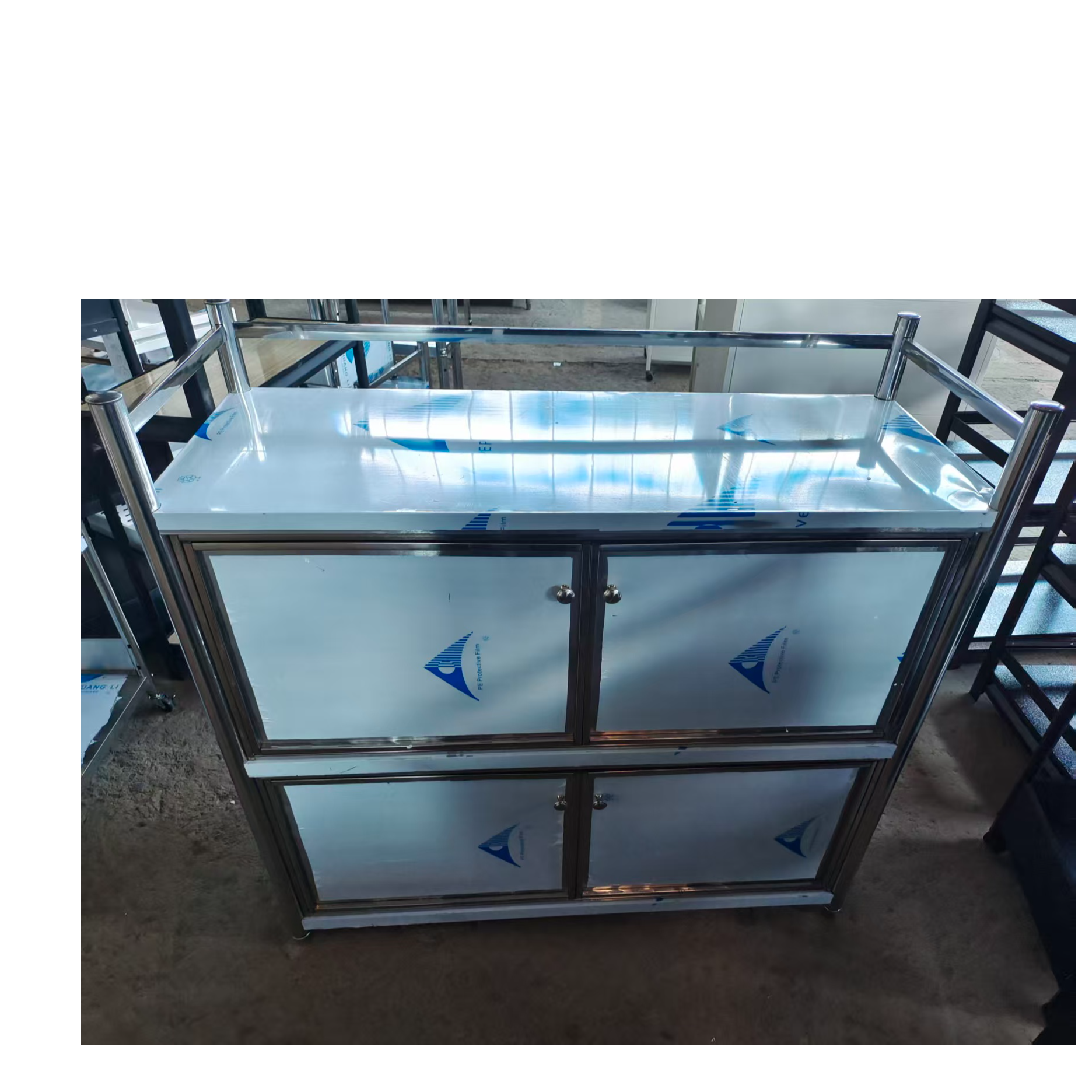 46号瑕疵不锈钢带门柜100*40*95三层2门厨房置物架 