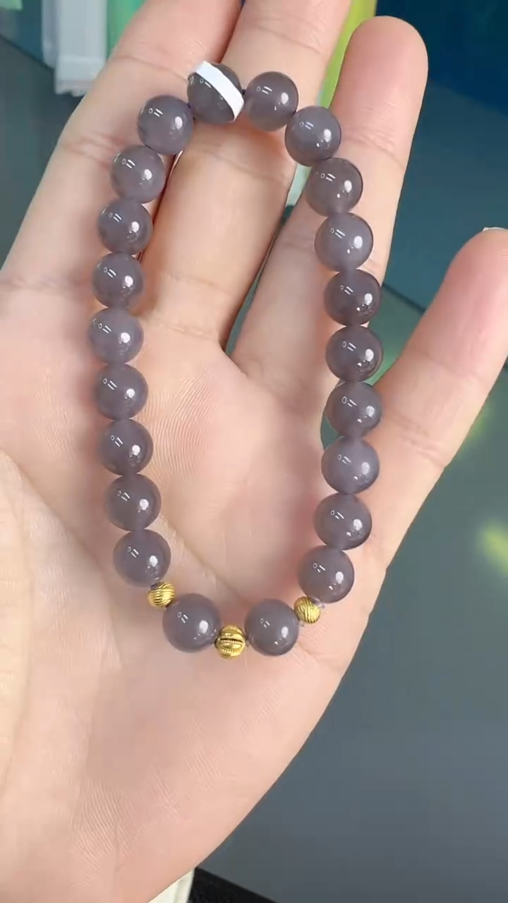 【闪购商品】和田玉手串足金镶嵌8m烟紫手串