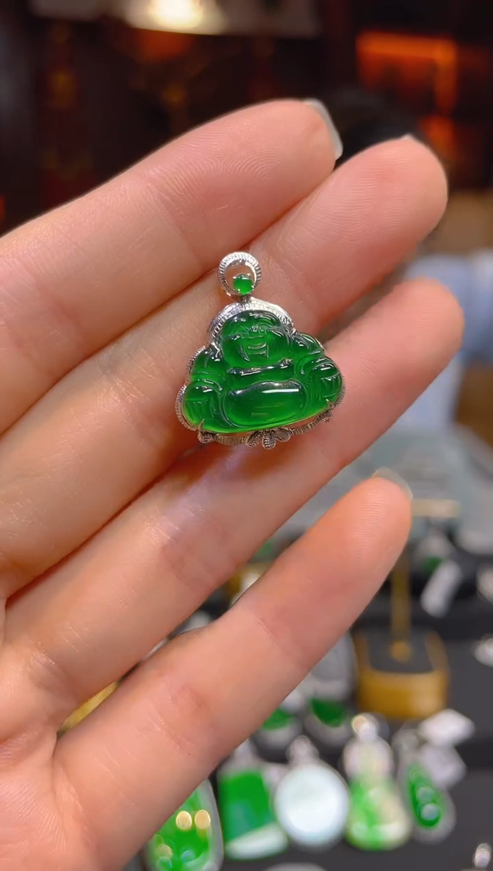 【闪购商品】翡翠颈饰18K金镶嵌120016天然A货翡翠佛公