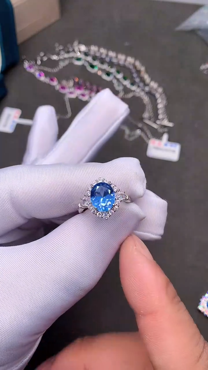 【闪购商品】海蓝宝石戒指银S925镶嵌.........