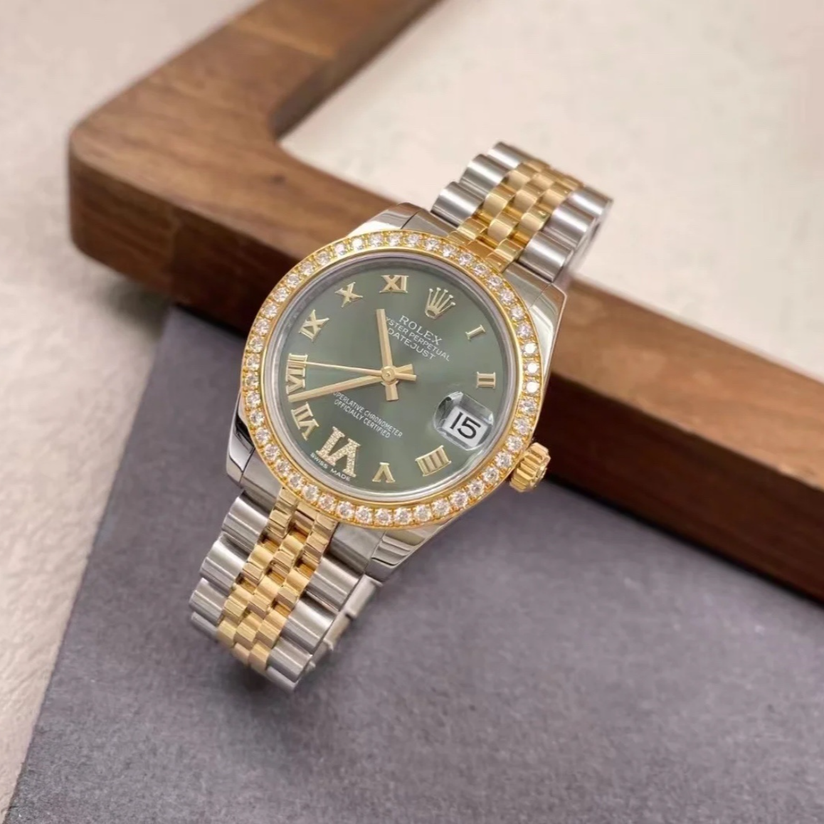 99新 Rolex/劳力士 小花6花 劳力士女装日志178383-0005绿盘 31MM