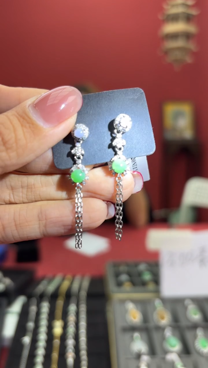 【闪购商品】翡翠耳饰银S925镶嵌530710/多样性发一