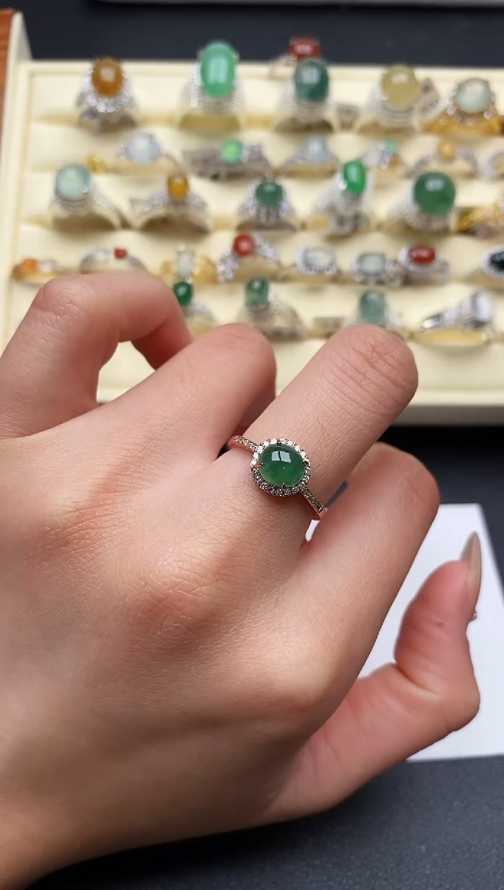 【闪购商品】翡翠戒指银S925镶嵌3333333+8
