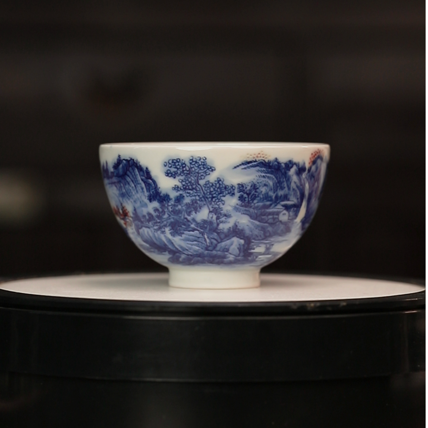 11.30/r01154/刘建军柴窑/青花山水鸡心杯