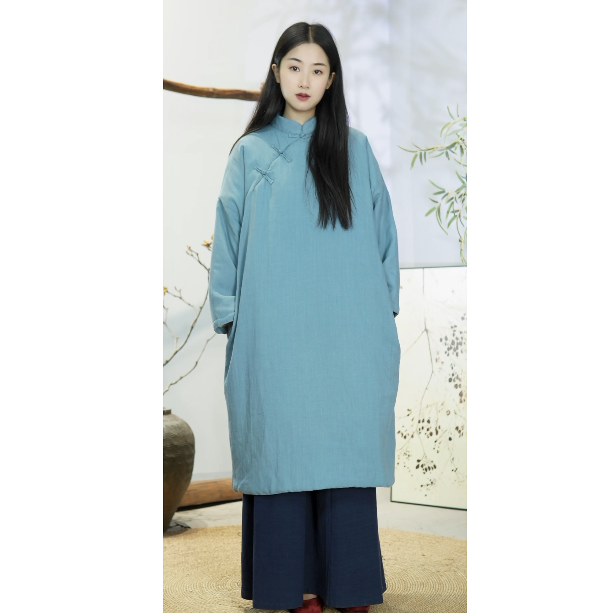 【雨巷】清冷禅意宽松加棉旗袍/民国风复古风