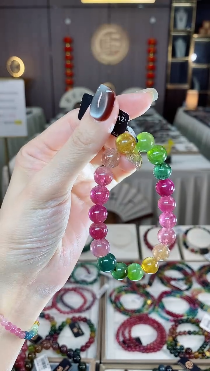 未镶嵌老矿碧玺色标彩虹单圈手串10mm+碧玺dan多样性发货一条
