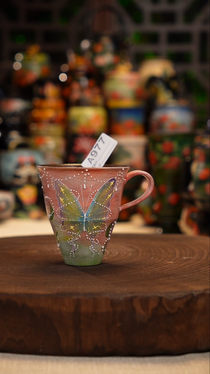 油画   手绘釉下彩杯子977