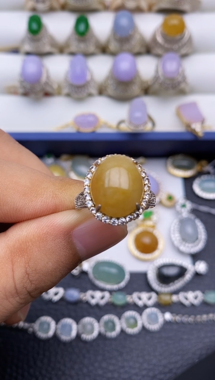 翡翠戒指银S925镶嵌/0038