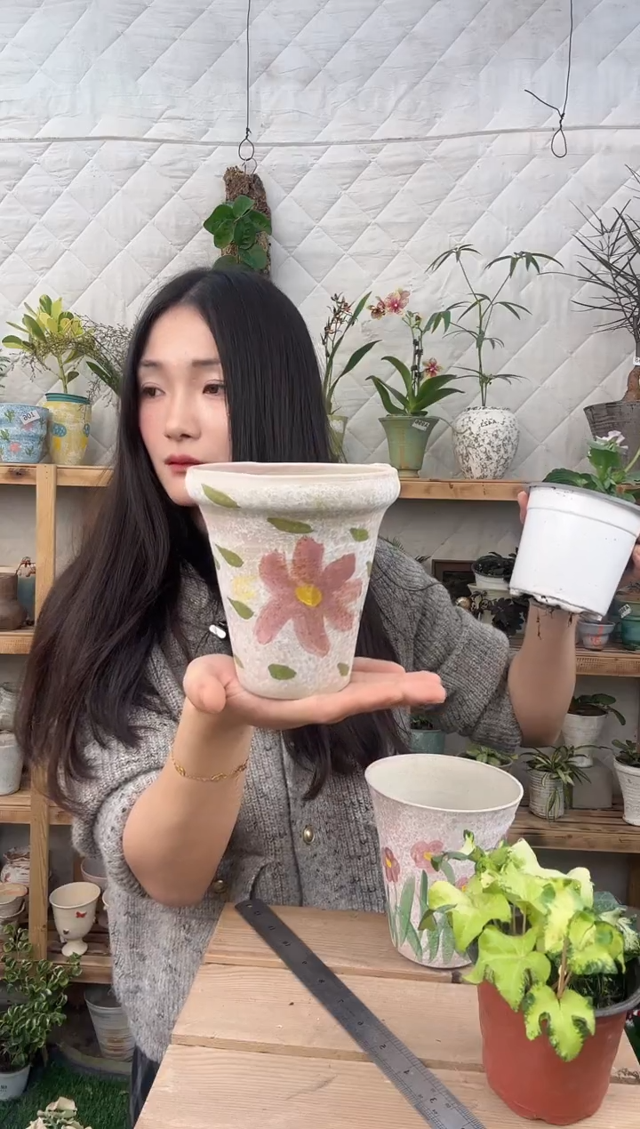 无花朵编号   108景德镇手工手绘花盆