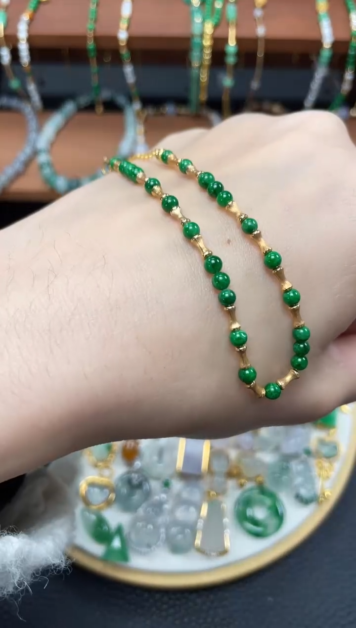 【闪购商品】翡翠套链18K金镶嵌一个   JK673