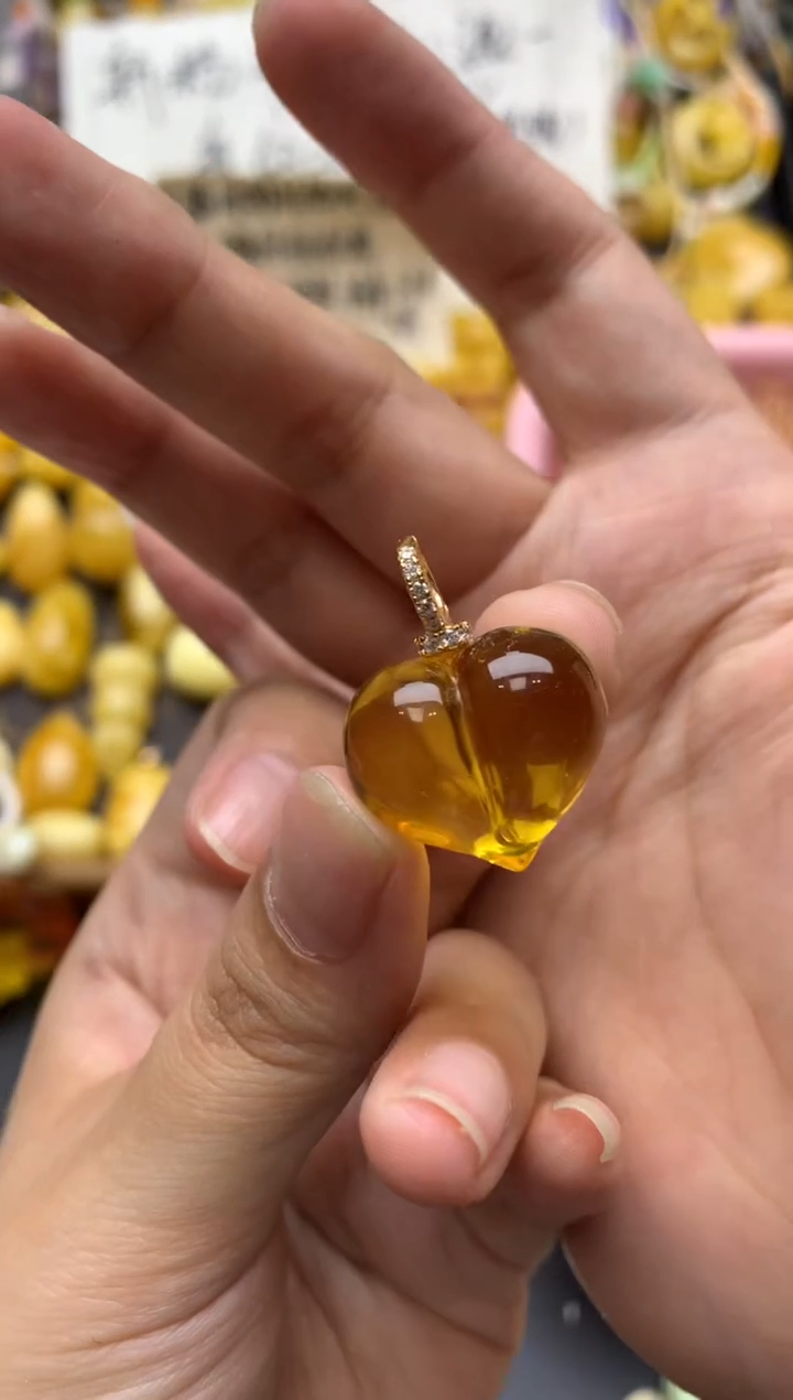 银S925镶嵌琥珀珠宝奇石050琥珀蜜蜡微瑕