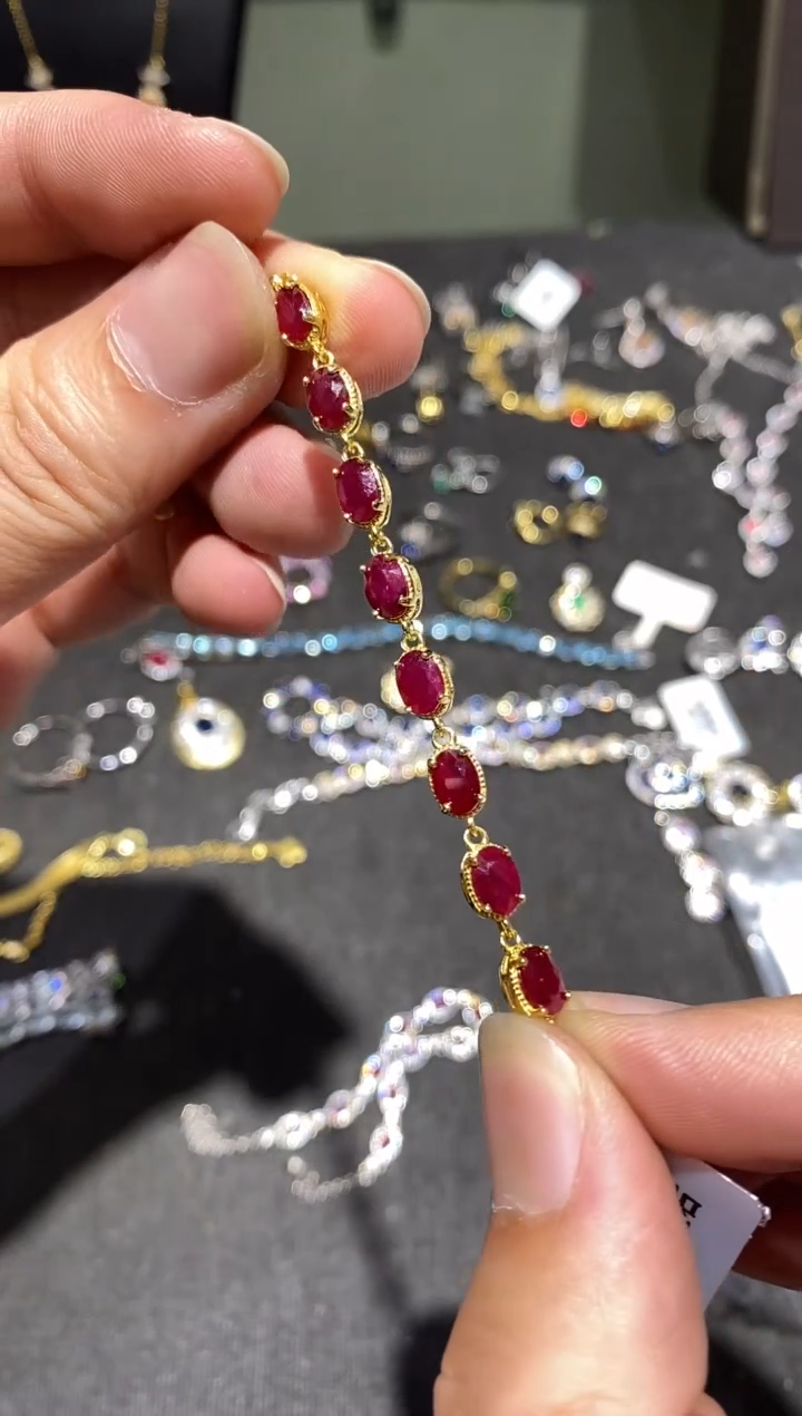 银S925镶嵌手链红宝石手链