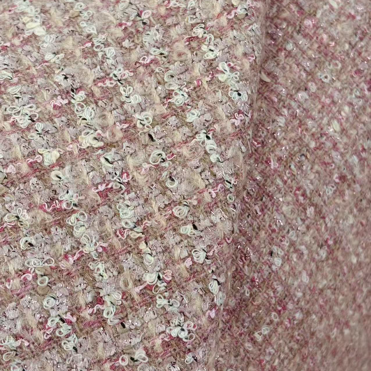 （喜物&M-暮色暖屿-粉白色-粗花呢148-510g）88/定制高品质面料 