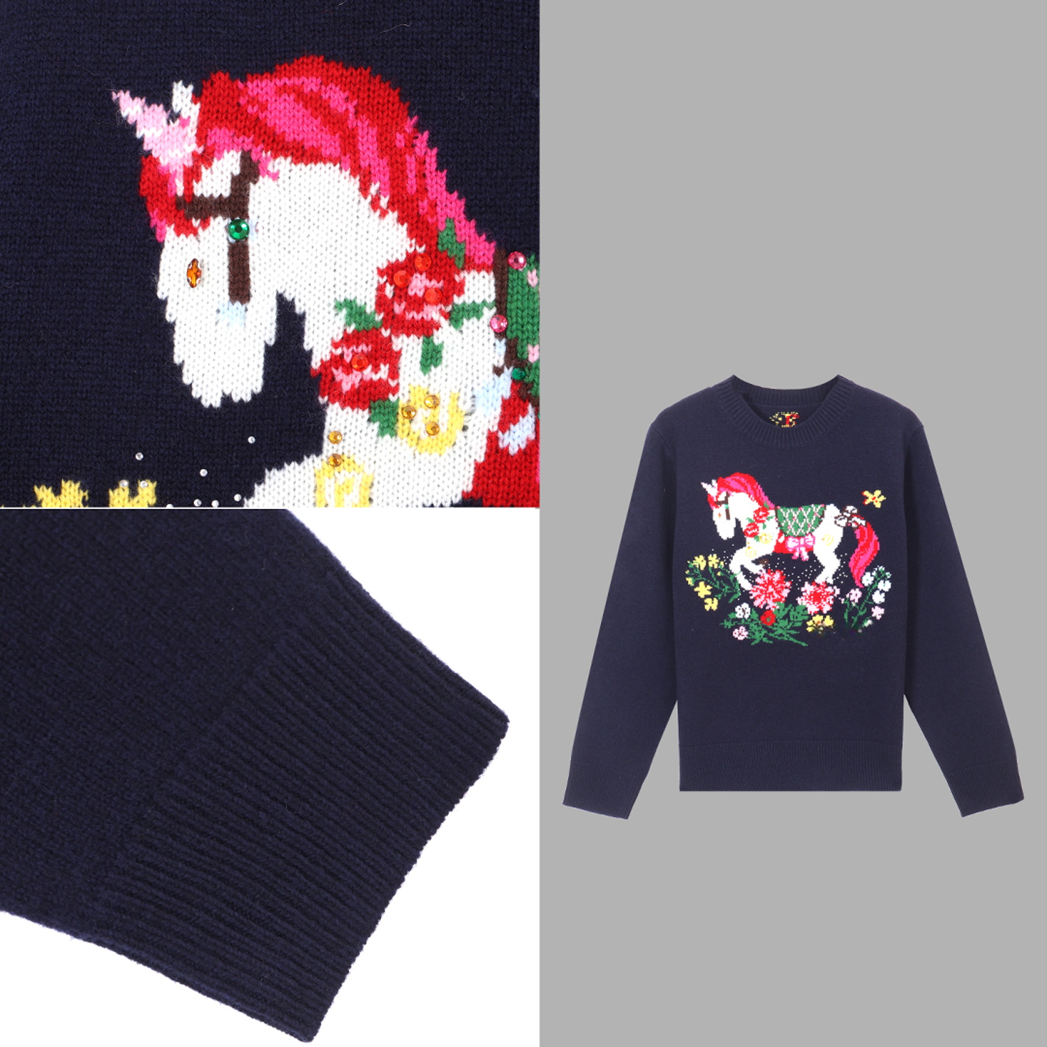 凯特丝蓓3894#【红红】彩虹马提花显瘦针织衫