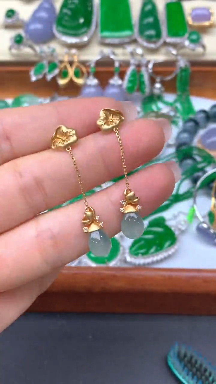 【闪购商品】翡翠耳饰18K金镶嵌306-天然翡翠