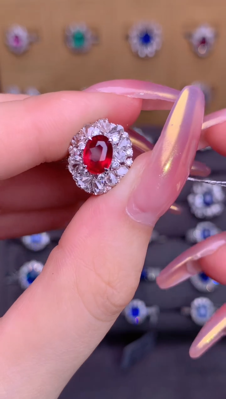 红宝石戒指铂Pt950镶嵌1.02CT  无烧鸽血红