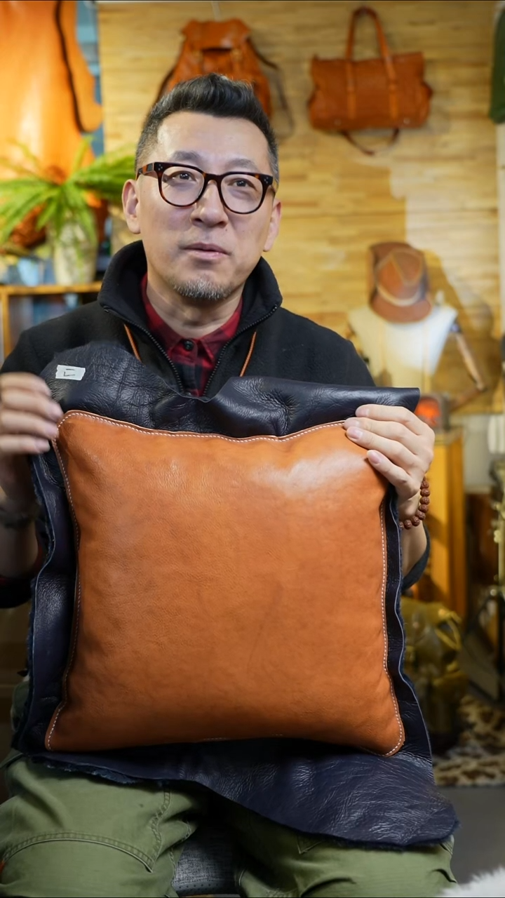 羊毛配牛皮真皮靠垫17号