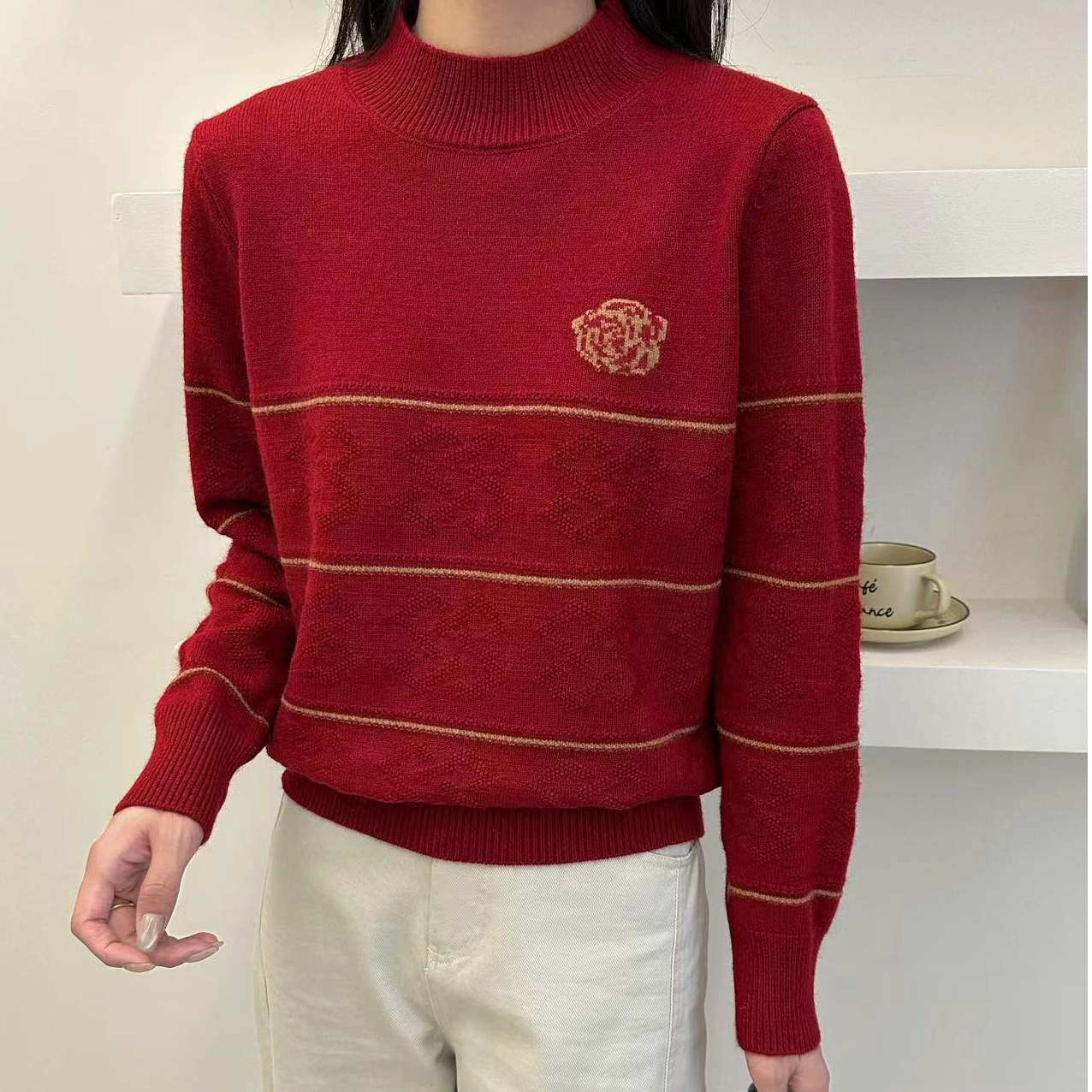 118#秋冬新款提花半高领针织套头百搭打底针织衫204