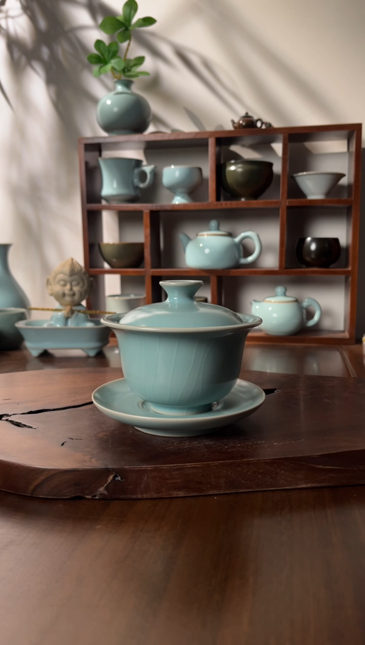 【闪购商品】杯清凉寺仿古釉色元宝三才盖碗