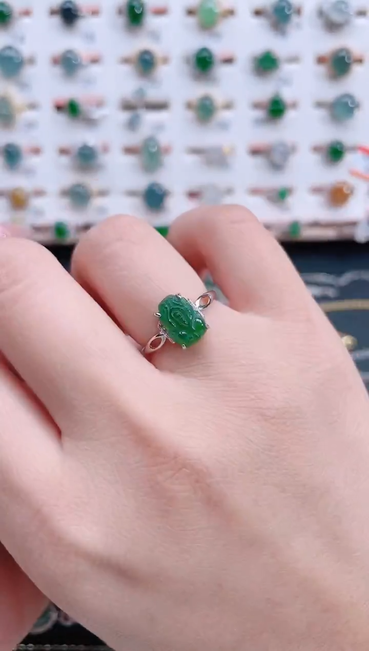 银S925镶嵌戒指翡翠天然翡翠