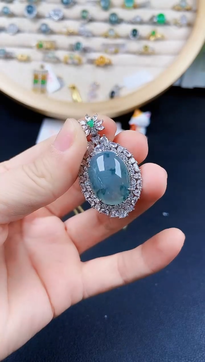 翡翠银S925镶嵌戒指46464