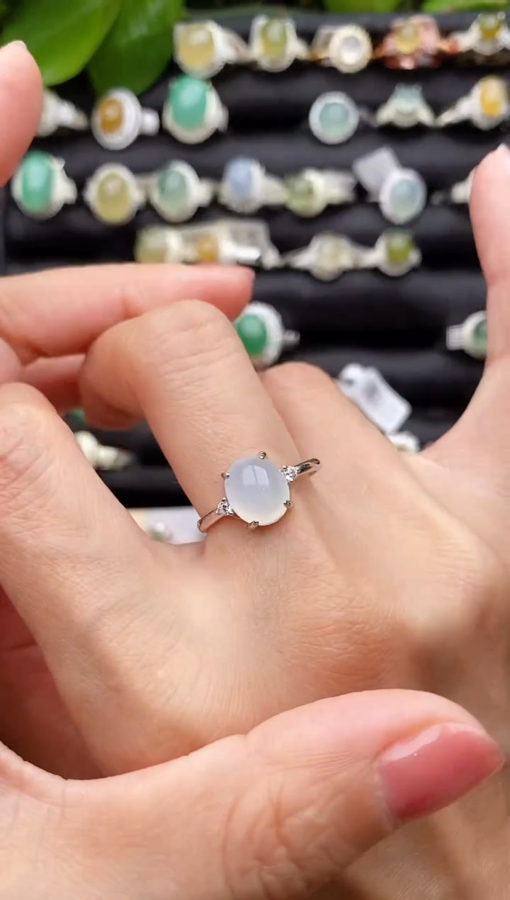 【闪购商品】翡翠戒指银S925镶嵌缅甸天然A货翡翠44   1-1