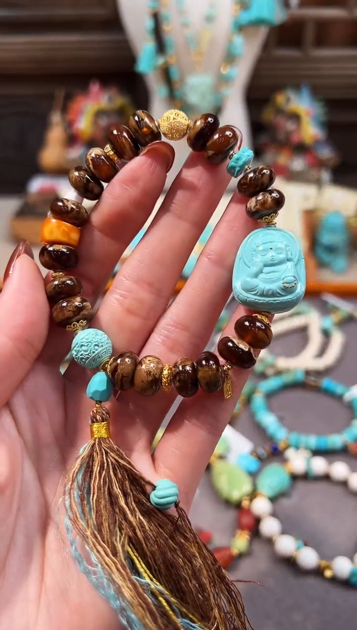 手链琥珀18K金镶嵌琥珀手链