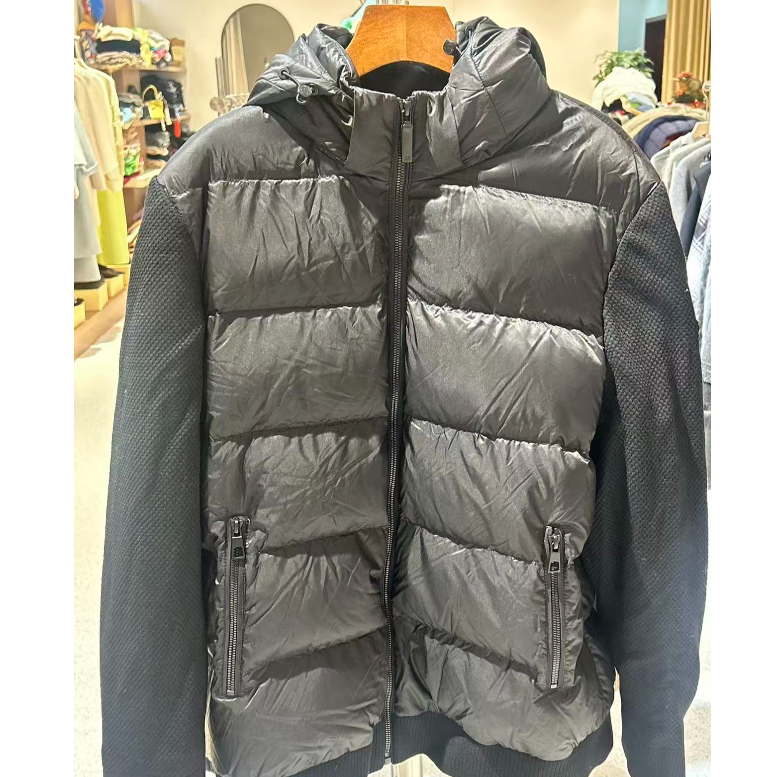 针织拼接秋冬新款休闲连帽羽绒服