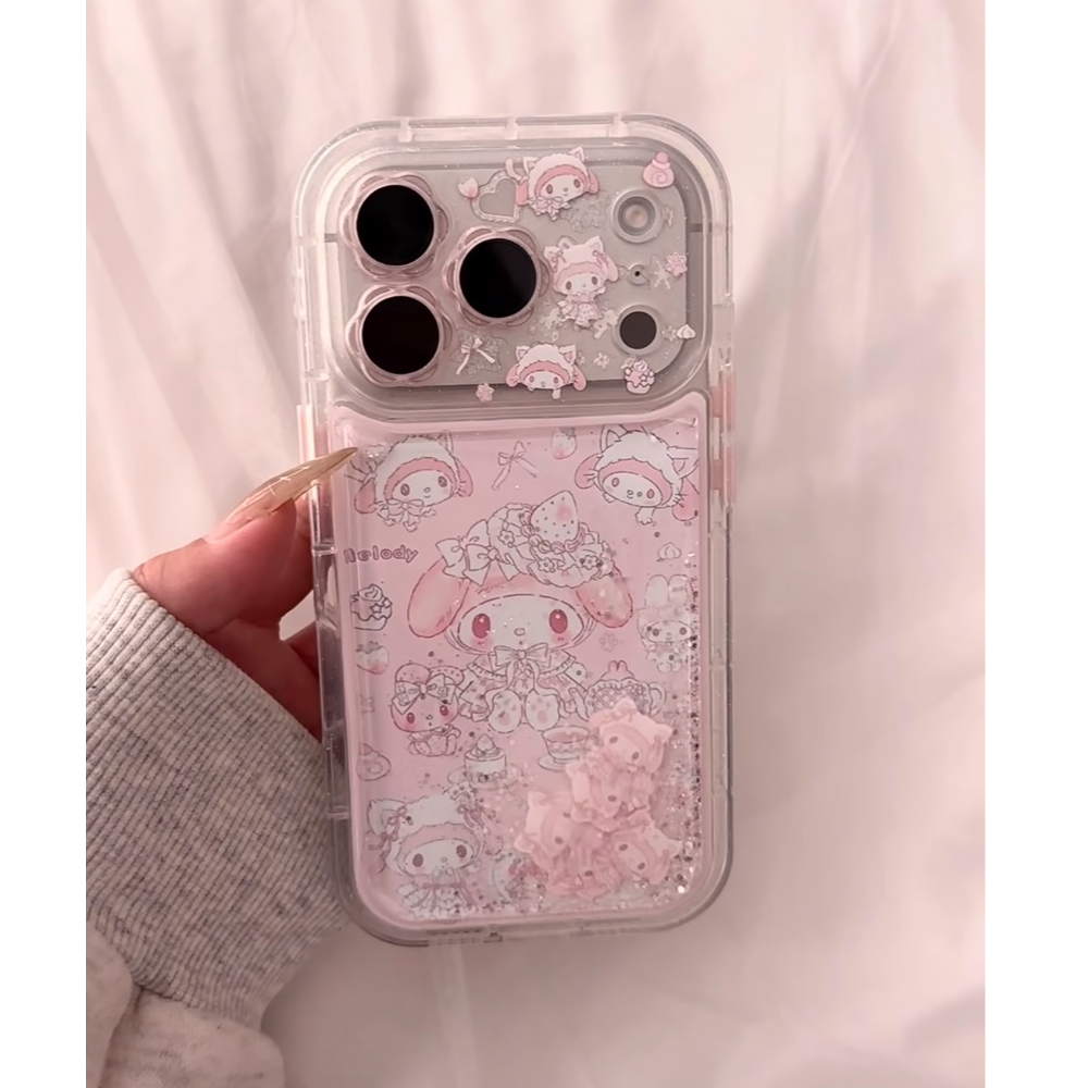 粉色下午茶美乐蒂流沙摇摇乐手机壳适用于iPhone17promax精孔