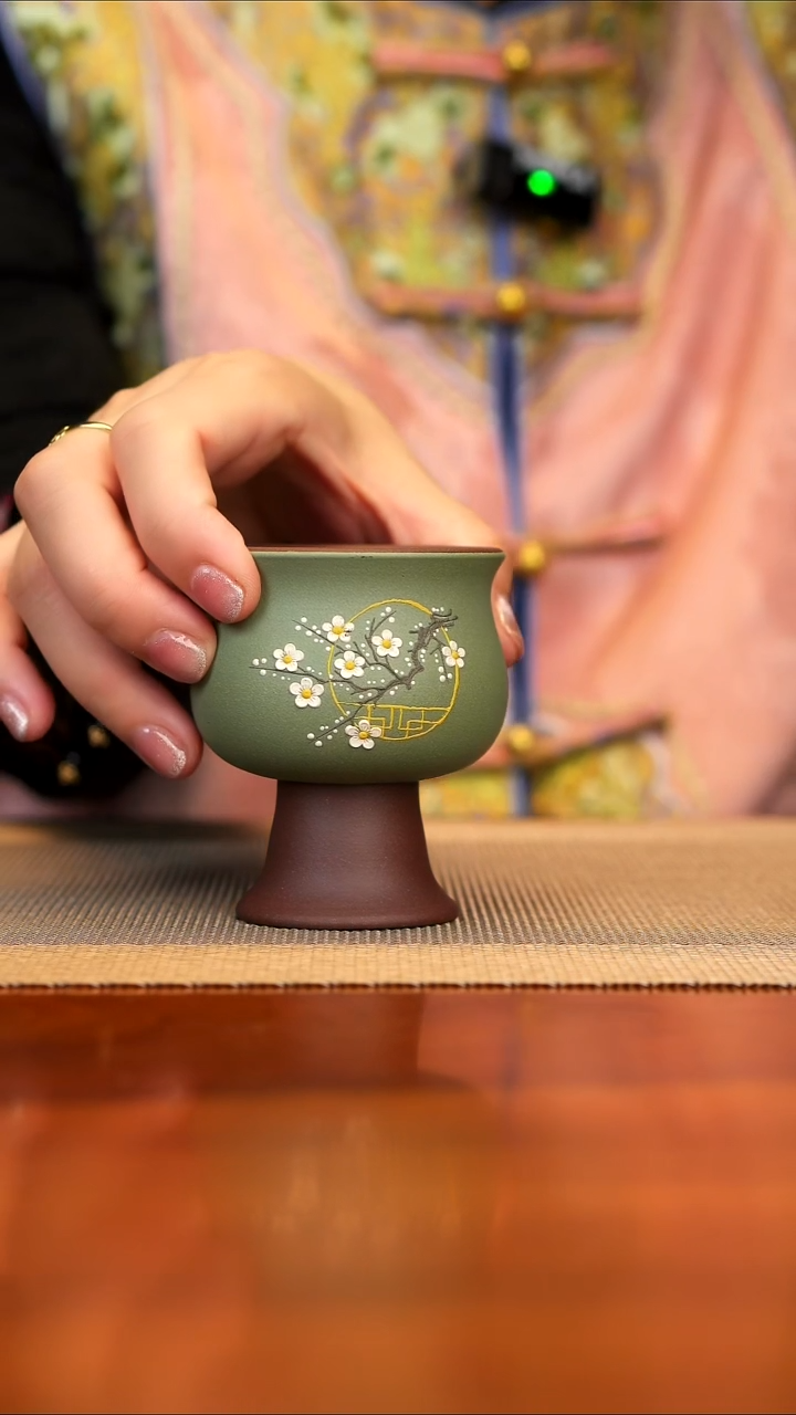 【闪购商品】紫砂茶壶紫泥高足粉浆豆青梅花杯
