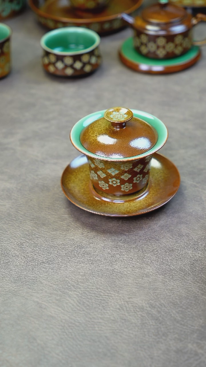 【闪购商品】青瓷草木灰双釉三才盖碗