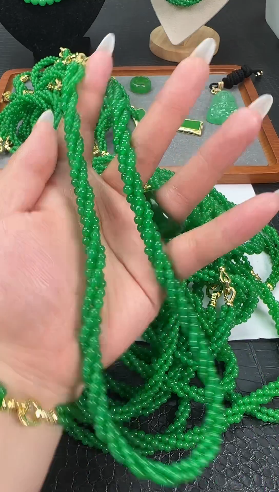 未镶嵌翡翠耳饰小米麻花项链