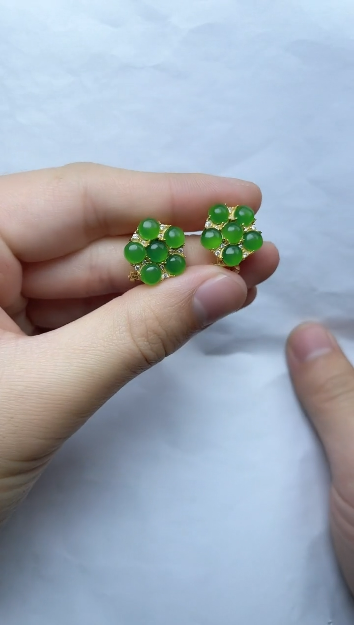 【闪购商品】和田玉耳饰银S925镶嵌06碧玉耳夹