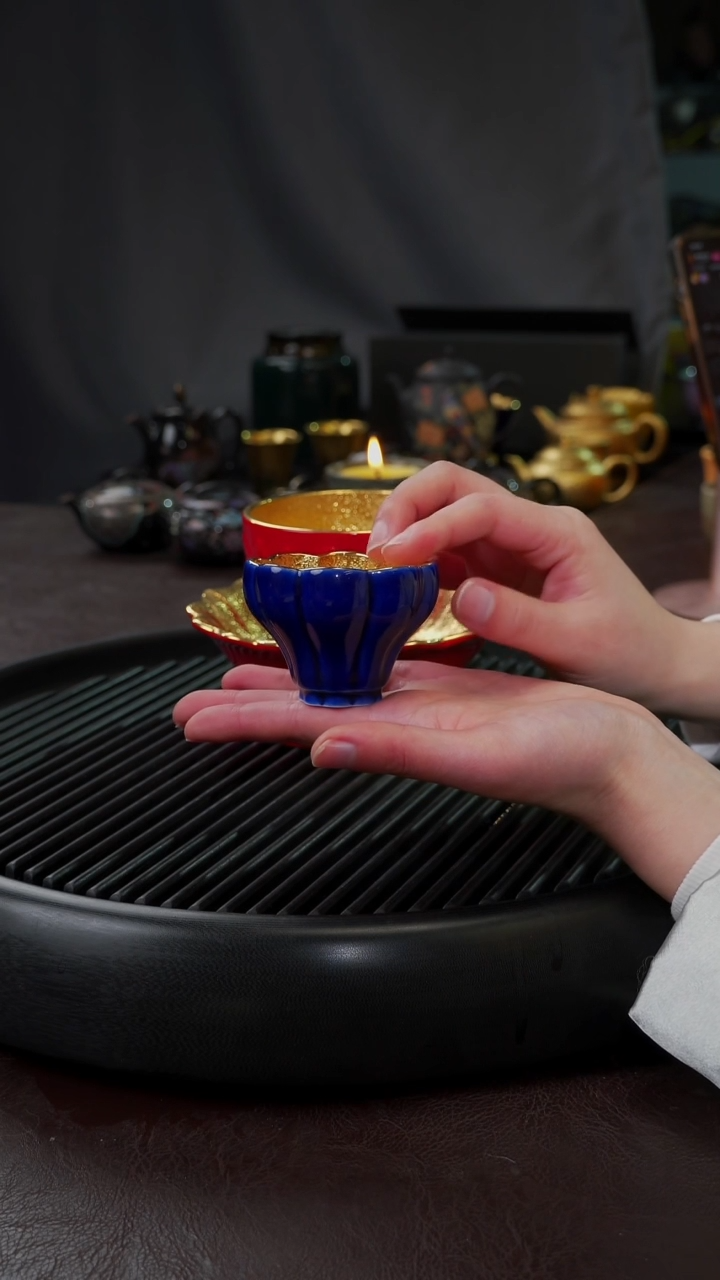 【闪购商品】杯【宜景窑蓝宝王子鎏金】小曼陀罗
