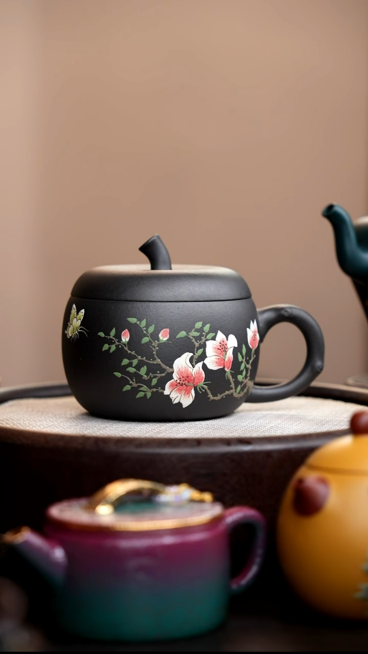 茶壶紫砂云雾天青苹果盖杯海棠花