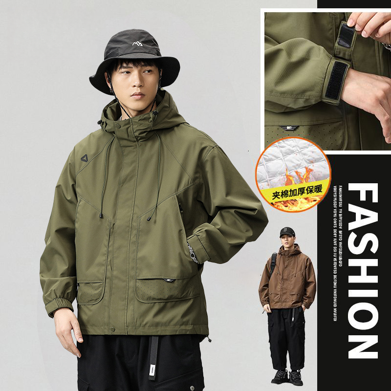 【艾格】加棉三防机能风户外夹棉加厚冲锋衣户外防风连帽外套男款