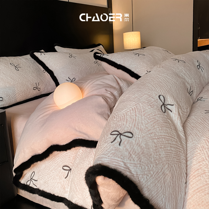 巢尔【花间影】入冬天床上加厚加绒四件套牛奶绒双面绒被套被罩床单