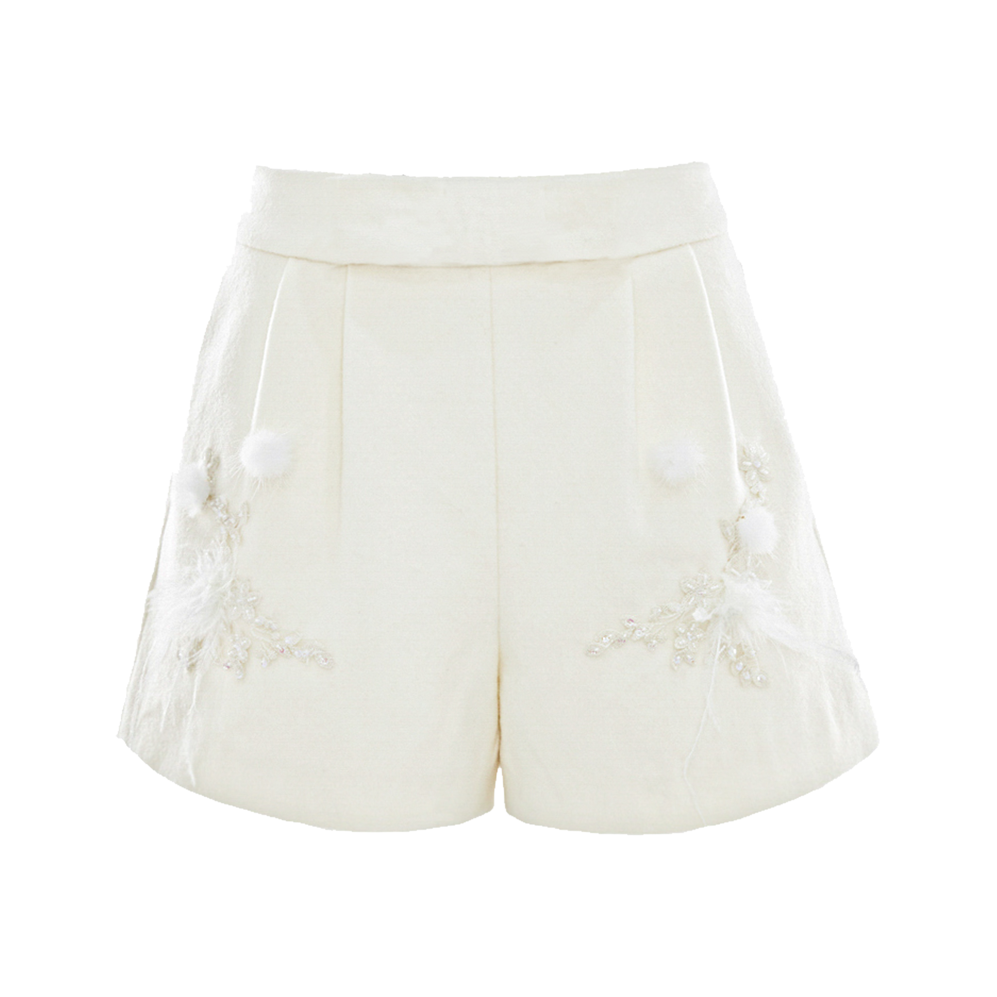 MeByMarieElie【白淑蕴雅】时尚气质重工手工花毛呢短裤EAF44R73320